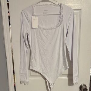 ReoRia White Lace-Trim Bodysuit